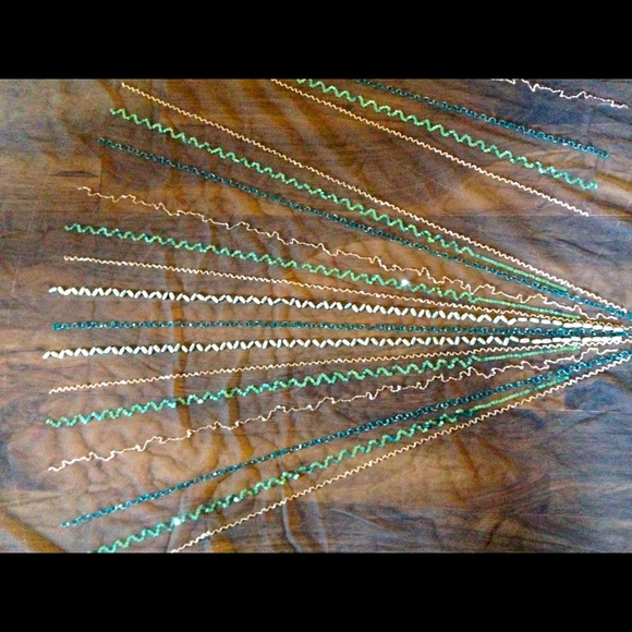 Teal Blue Hand-Sequined Tulle Fabrics - Picture 4 of 6